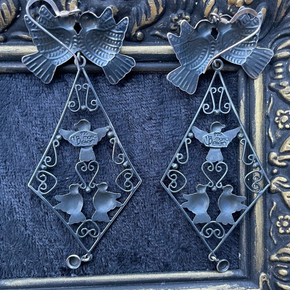 Mexican Sterling Silver Filigree Bird Earrings 925 - Picture 5 of 7